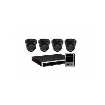 Hikvision 8MP 4ch Hikvision CCTV Kit: 4 X Outdoor Turret Black Shadow Series W/ Acusense + 8ch NVR