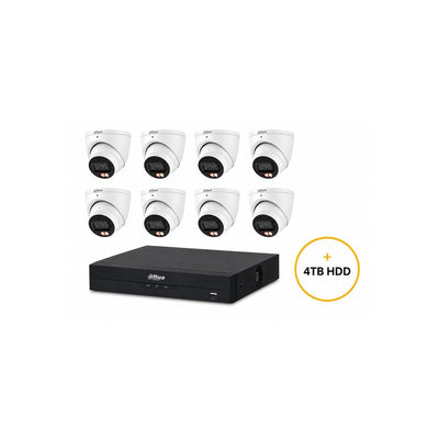 Dahua Wizsense CCTV Kit Inc 8x 6MP Wht Wizsense Turret Cam 2.8mm (dhu7597) 8ch Blk NVR (dhu7278) Non Exp HDD W/ 4tb HDD Loaded