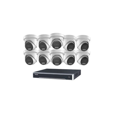Hikvision 10 Camera 8MP Acusense Active Deterrence Turret Kit With 16ch POE 8k Nvr, 2.8mm Lens, IR 30m – No HDD Included
