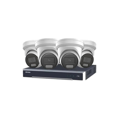 Hikvision 6MP 4ch Colorvu CCTV Kit: 4 Turret Cameras With Strobe Light & Audio + 4ch POE NVR