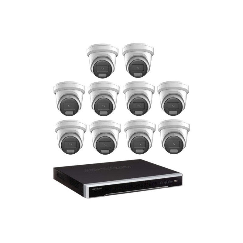 Hikvision 8MP Hikvision Colorvu Hybrid CCTV Kit: 10 X Liveguard Cameras + 16ch 4K (4tb Hdd) M Series NVR – Strobe Light, Two-way Audio, Alarm Cameras & 16 Channel NVR CCTV Kit