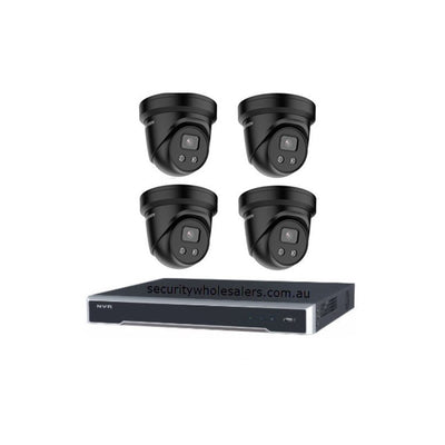 Hikvision 6MP 4ch CCTV Kit: 4 Black Outdoor Turret Cameras With Mic & Acusense + 4ch POE NVR Without HDD