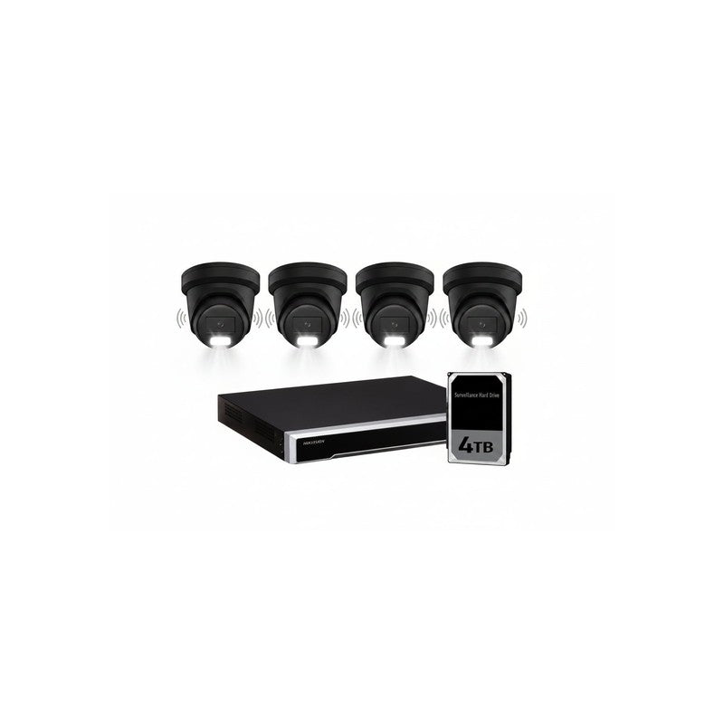 Hikvision 8MP Acusense 4 X Outdoor Turret With Strobe & Siren + 8ch NVR CCTV Kit Black