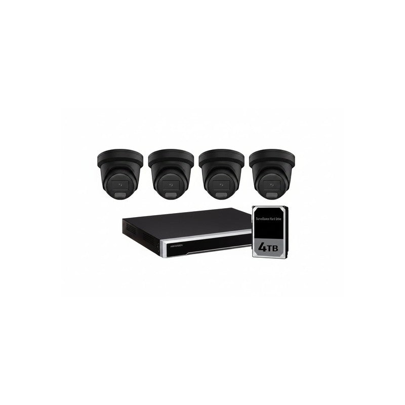 Hikvision 8MP 4ch Hikvision CCTV Kit: 4 X Outdoor Turret Black Shadow Series W/ Acusense + 8ch NVR