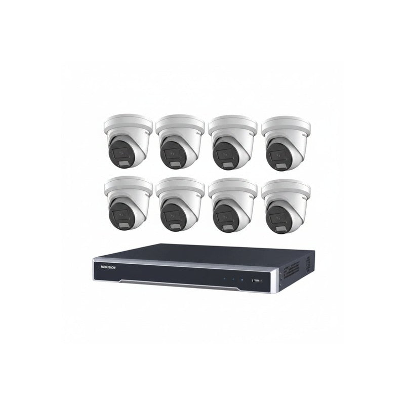 Hikvision 6MP 8ch CCTV Kit: 6 Outdoor Turret Cameras With Mic, Acusense + 8ch POE NVR With 4tb
