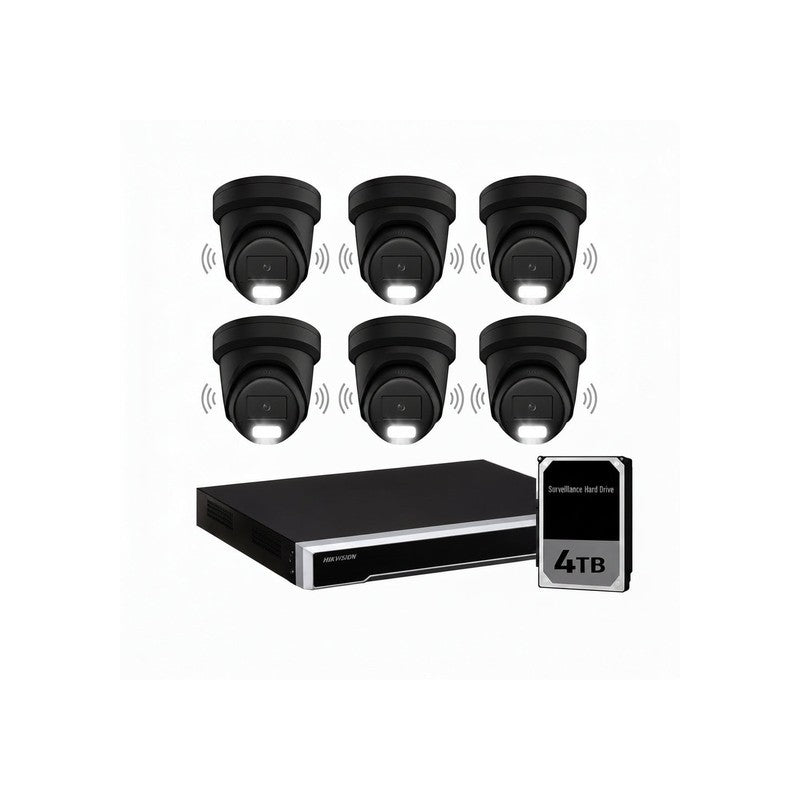 Hikvision 8MP Acusense 6 X Outdoor Turret With Strobe & Siren + 8ch NVR CCTV Kit Black