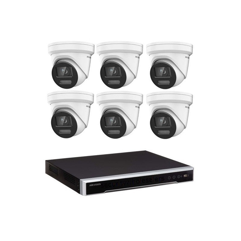 Hikvision 8MP Hikvision Colorvu CCTV Kit: 6 X Colorvu Turret Liveguard Cameras + 8ch M Series NVR / 4tb