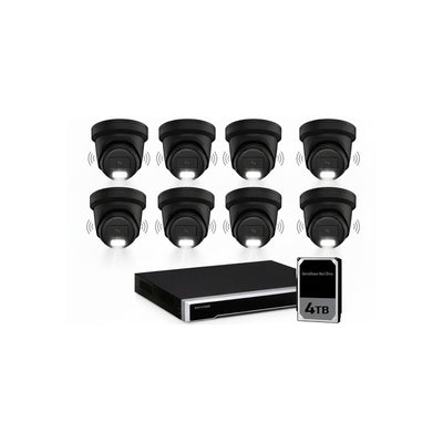 Hikvision 8MP Acusense 8 X Outdoor Turret With Strobe & Siren + 16ch NVR CCTV Kit Black 4tb
