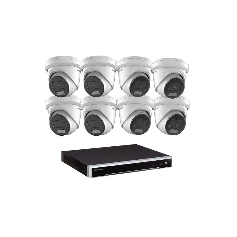 Hikvision 8MP Acusense 8 X Outdoor Turret With Strobe & Siren + 16ch NVR CCTV Kit White