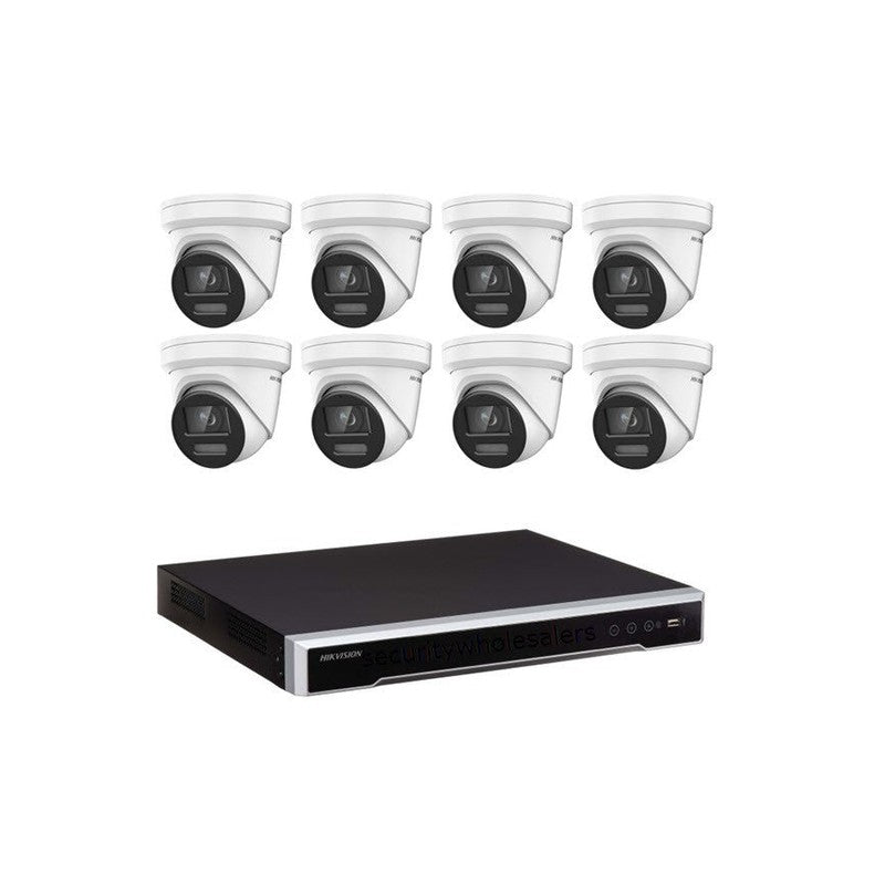 Hikvision 8MP Hikvision Colorvu CCTV Kit: 8 X Colorvu Turret Liveguard Cameras + 8ch M Series NVR / 4tb