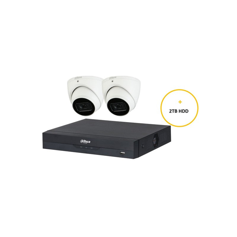 Dahua Wizsense CCTV Kit Includes 2 X 6MP White Wizsense Turret Camera 2.8mm (dhu7597) 4 Channels Black NVR (dhu7277) Non Expandable HDD With 2tb HDD Not Loaded