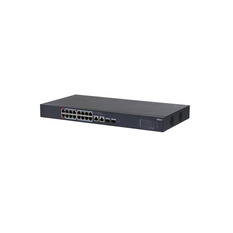 Dahua 16port ( 18p) Switch 135w POE Total Capacity 16x Poe+ (2x Hi-poe/ Poe++) Plus 2x 1g Sfp/ Fibre Port 2x1g Uplink L2 Cloud Managed Black 240vac