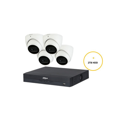 Dahua Wizsense CCTV Kit Includes 4 X 6MP White Wizsense Turret Camera 2.8mm (dhu7597) 4 Channels Black NVR (dhu7277) Non Expandable HDD With 2tb HDD Not Loaded