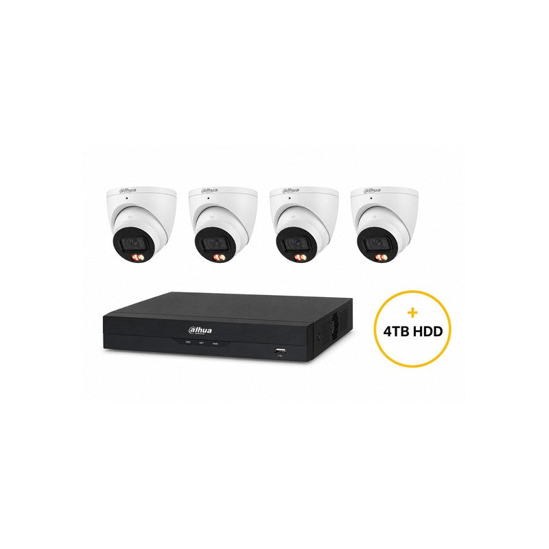 Dahua Wizsense CCTV Kit Includes 4 X 6 Mp White Wizsense Turret Camera 2.8mm (dhu7597) Wizsense 8 Channel Black NVR (dhu7278) Non-expandable HDD With 4tb HDD Not Loaded