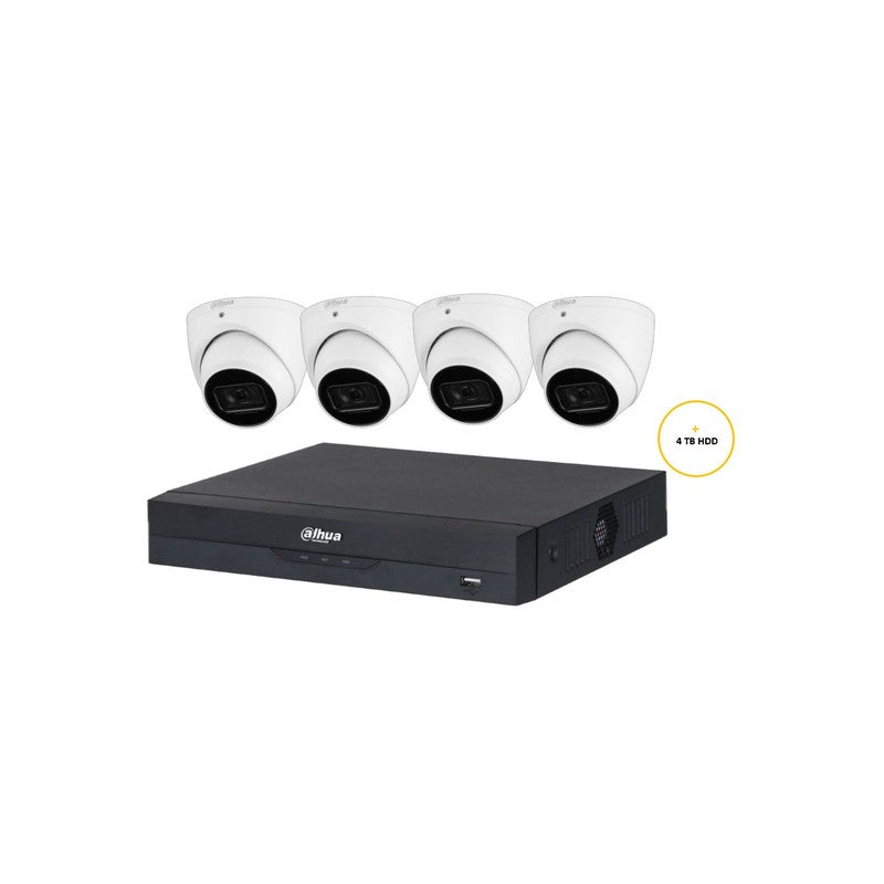 Dahua Wizsense CCTV Kit Includes 4 X 5MP White Wizsense Turret Camera 2.8mm (dhu7469) 8 Channels Black NVR (dhu7278) Non Exp HDD With 4tb HDD Not Loaded