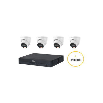 Dahua Wizsense CCTV Kit Inc 4x 6MP Wht Wizsense Turret Cam 2.8mm( Dhu7597) 8ch Blk Nvr( Dhu7278) Non Expandable HDD W/ 4tb HDD Not Loaded Smart Dual Light