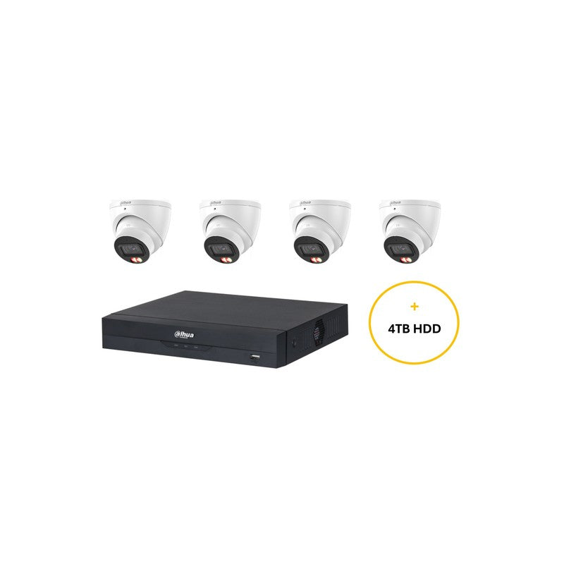 Dahua Wizsense CCTV Kit Inc 4x 6MP Wht Wizsense Turret Cam 2.8mm( Dhu7597) 8ch Blk Nvr( Dhu7278) Non Expandable HDD W/ 4tb HDD Not Loaded Smart Dual Light