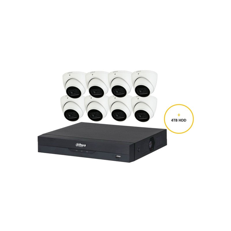 Dahua Wizsense CCTV Kit Includes 8 X 6 Mp White Wizsense Turret Camera 2.8mm (dhu7597) Wizsense 8 Channel Black NVR (dhu7278) Non-expandable HDD With 4tb HDD Not Loaded