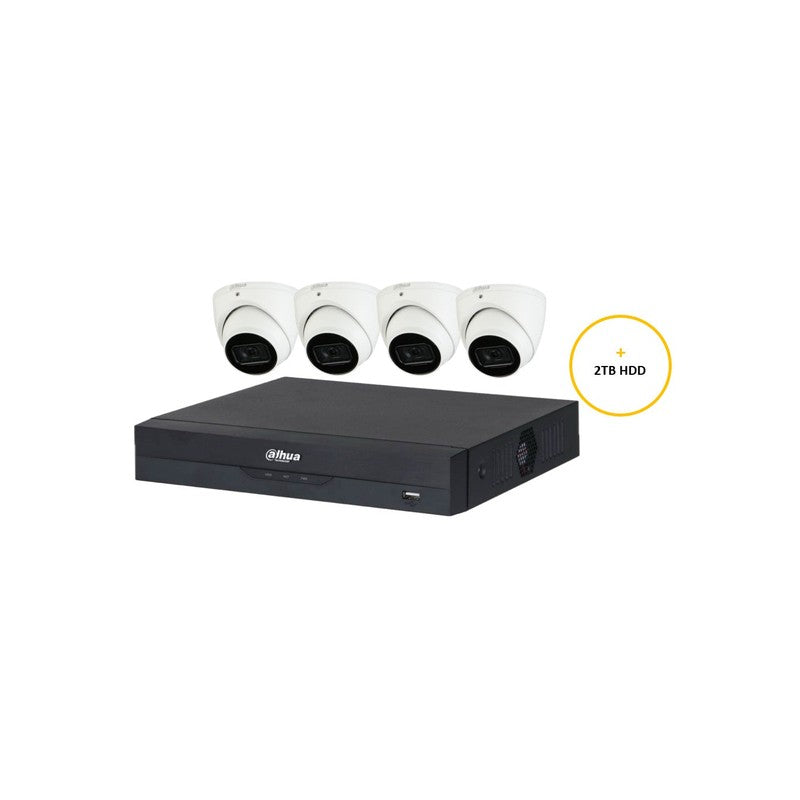 Dahua Wizsense CCTV Kit Includes 4x 6MP White Wizsense Turret Camera 2.8mm ( Dhu7597), 8ch Black NVR ( Dhu7278) Non-expandable HDD 2tb HDD Not Loaded