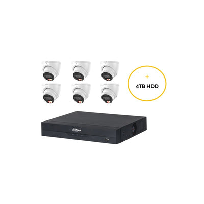 Dahua Wizsense CCTV Kit Inc 6x 6MP Wht Wizsense Turret Cam 2.8mm( Dhu7597) 8ch Blk Nvr( Dhu7278) Non Expandable HDD W/ 4tb HDD Not Loaded Smart Dual Light
