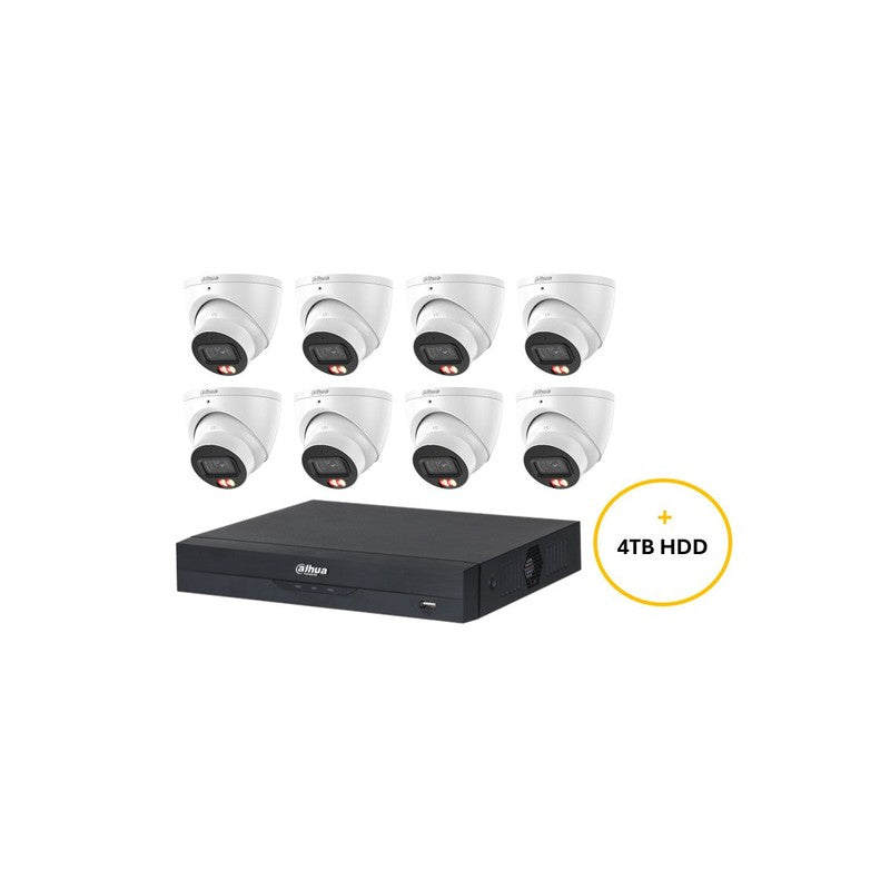 Dahua Wizsense CCTV Kit Inc 8x 8MP Wht Wizsense Turret Cam 2.8mm (dhu7531) 8ch Blk NVR (dhu7278) Non Exp HDD W/ 4tb HDD Loaded