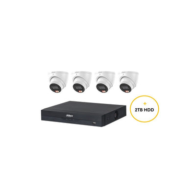 Dahua Wizsense CCTV Kit Inc 4x 8MP Wht Wizsense Turret Cam 2.8mm (dhu7531) 4ch Blk NVR (dhu7277) Non Exp HDD W/ 2tb HDD Loaded