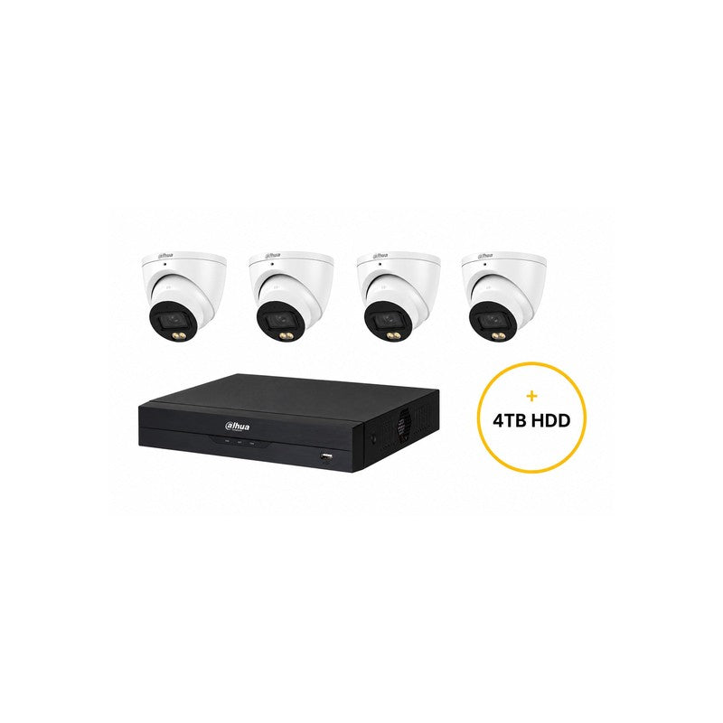 Dahua Wizsense CCTV Kit Includes 4 X 5MP White Wizsense Turret Camera 2.8mm (dhu7529) 8 Channels Black NVR (dhu7278) Non Exp HDD With 4tb HDD Not Loaded