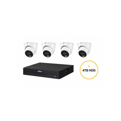 Dahua Wizsense CCTV Kit Includes 4 X 5MP White Wizsense Turret Camera 2.8mm (dhu7529) 8 Channels Black NVR (dhu7278) Non Exp HDD With 4tb HDD Not Loaded
