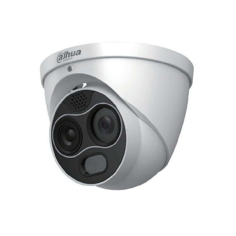 Eureka Series IP Camera White AI Thermal 256x192 Sensor 4MP H.264/5/ Mjpeg Turret Digital Wdr Metal 2mm Fixed Lens IR 30m POE Ip67 Without Mic Audio In Audio Out 2 X Alarm In 2 X Alarm Out Support Up To 256gb SD 12vdc Corrosion Proof