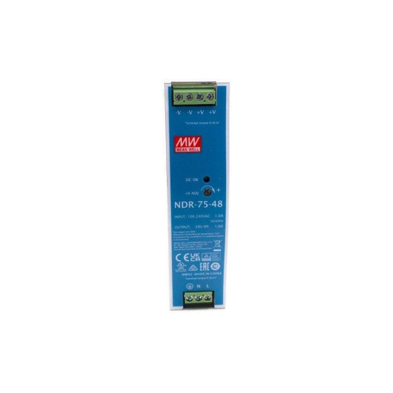 Vivotek Hikvision 75w Industrial Ndr-75-48 Din Rail Power Supply With 48vdc Output, Overload Protection, Short Circuit Protection