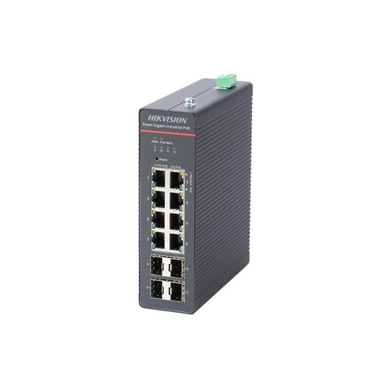 Hikvision 8-port Gigabit Smart Managed Ds-3t1512hp-si/8p4f Industrial Hi-poe Switch With 4 Sfp Ports, 802.1q Vlan & 802.3bt POE