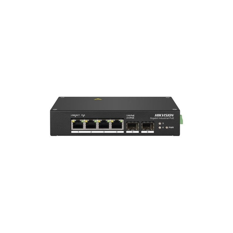 Hikvision 4-port Gigabit Unmanaged Ds-3t0506hp Industrial Hi-poe Switch With 2 Sfp Ports, 110w POE Budget & 300m Long-range Transmission
