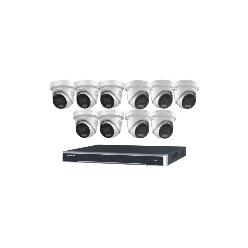 Hikvision 10 Camera 8MP Acusense Turret Kit With 16ch POE 8k Nvr, No HDD Included