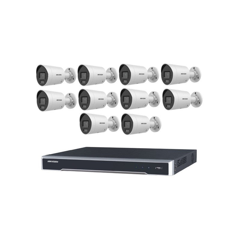Hikvision 10 Camera 6MP Acusense Security Kit With 16ch 16 POE 8k Nvr, 10x Fixed Mini Bullet Cameras, Built-in Microphone, No HDD Included