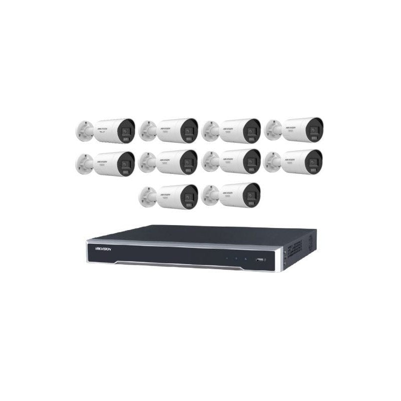 Hikvision 10 Camera 8MP Acusense Security Kit With 16ch 16 POE 8k Nvr, 10x Fixed Bullet Cameras, 2-way Audio, Active Strobe Light, No HDD Included