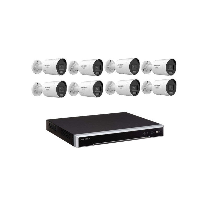 Hikvision 8 Camera 8MP Acusense Security Kit 8ch 8 POE 8k Nvr, 8x Fixed Bullet Cameras, 2-way Audio, Active Strobe Light, No HDD Included