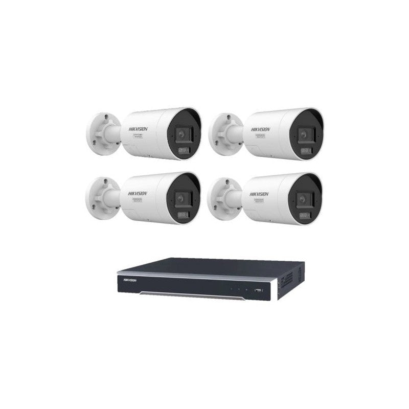 Hikvision 4 Camera 8MP Acusense Security Kit 4ch POE Nvr, 4x Fixed Bullet Cameras, 2-way Audio, Active Strobe Light, No HDD Included