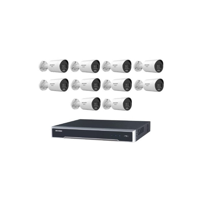 Hikvision 10 X 6MP Mini Bullet Camera Colorvu Security Kit With 16ch 16 POE 8k Nvr, Dual Microphones, Active Strobe Light, No HDD Included