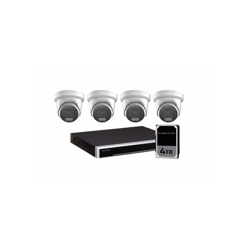 Hikvision 4 X 8MP Cameras 8ch NVR CCTV Kit: 4 Acusense Turret + 8ch 8k NVR Bundle 4tb
