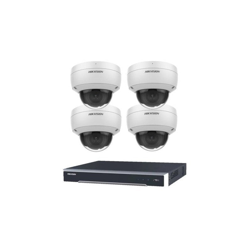 Hikvision 8MP 4ch Hikvision CCTV Kit: 4 X Outdoor Vandalproof Domes W/acusense + 4ch NVR