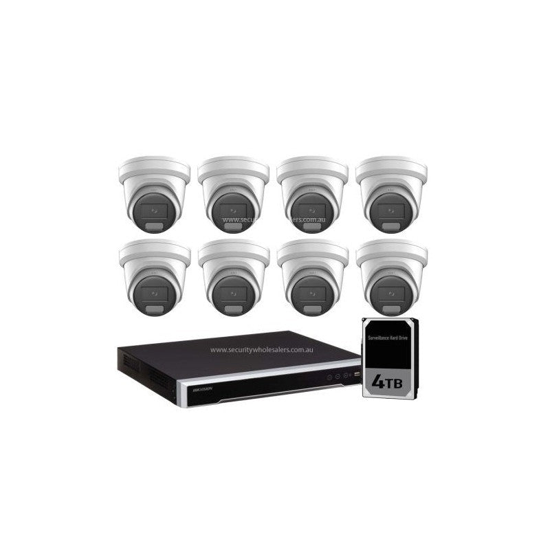 Hikvision 8MP 16ch Hikvision CCTV Kit: 8 X Outdoor Acusense Turret Cameras + 16ch NVR With 4tb