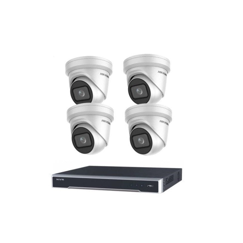 Hikvision 8MP 4ch Hikvision CCTV Camera Kit: 4 X Outdoor Acusense Motorised Vf Turret + 8ch NVR