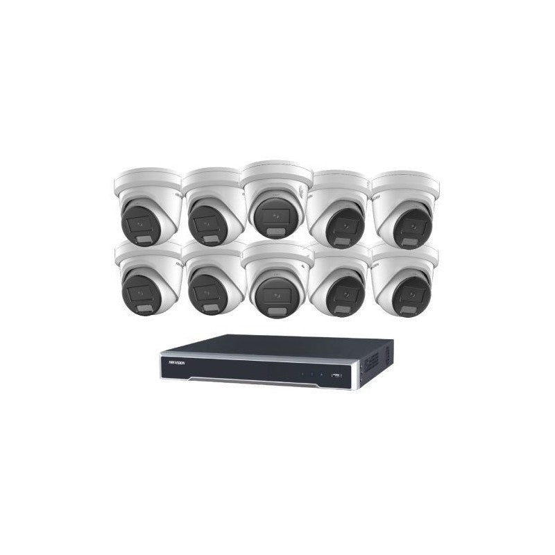 Hikvision 10 Camera 8MP Acusense Active Deterrence Turret Kit With 16ch POE 8k Nvr, 2.8mm Lens, IR 30m – No HDD Included