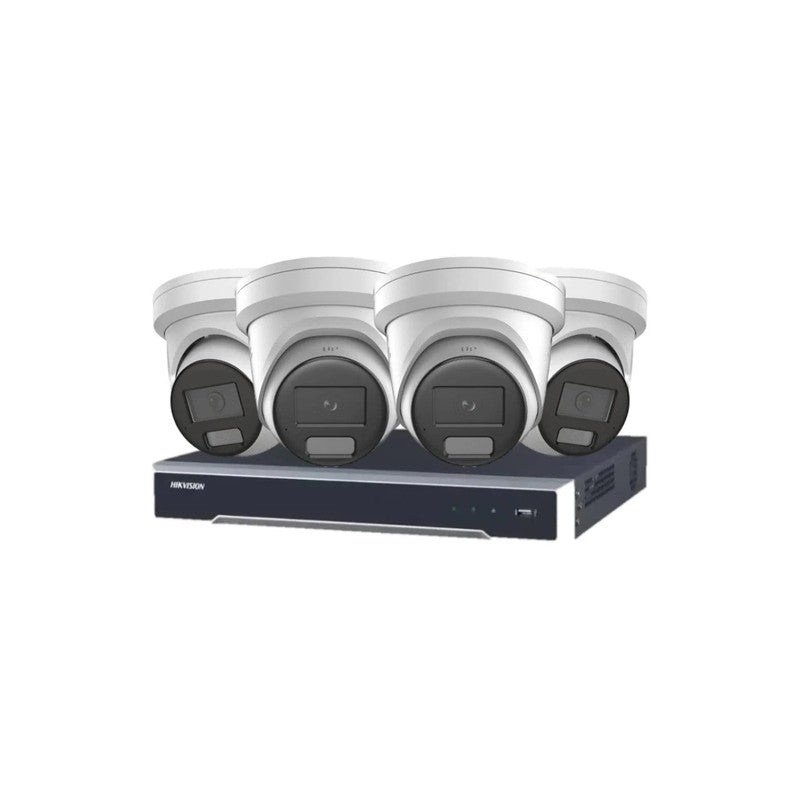 Hikvision 6MP 4ch Colorvu CCTV Kit: 4 Turret Cameras With Strobe Light & Audio + 4ch POE NVR