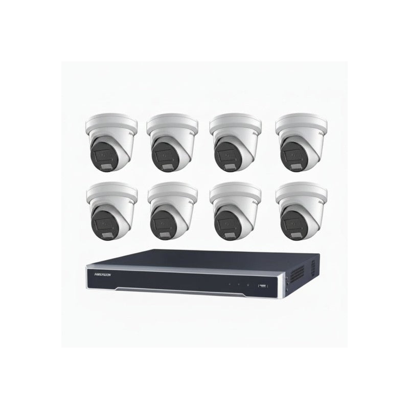 Hikvision 6MP 8ch CCTV Kit: 8x Liveguard Acusense Cameras With Strobe, Audio, Smart Light + 8ch POE NVR With 4tb HDD