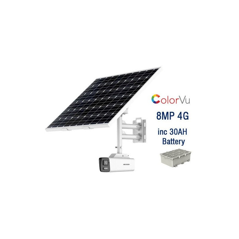 Hikvision Ds-2xs6a87g1-ls/c36s80 4K Colorvu Fixed Bullet Solar Power 4g Network Camera W 30ah Battery