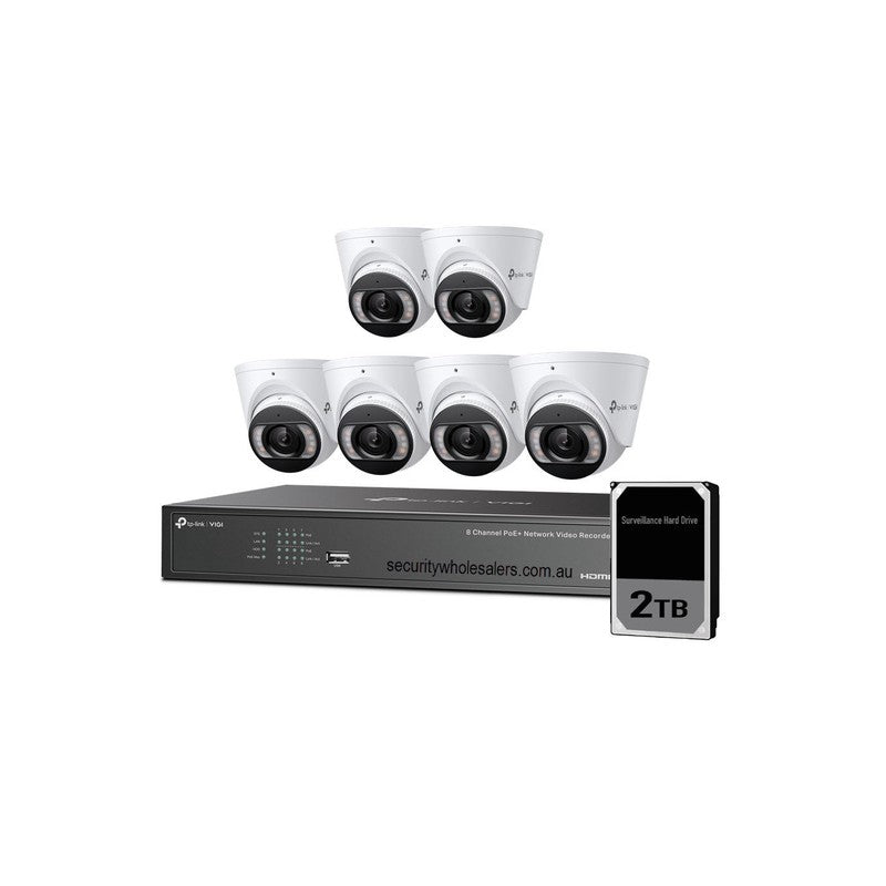 Hikvision Tp-link Vigi Nk8mp‑t6425‑2t 8‑channel Poe+ NVR Kit – 6× 4 Mp Turret Cameras + 2tb HDD