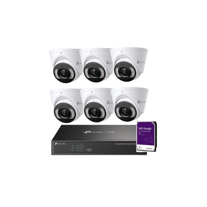 Tp-link 6 X 8MP CCTV Kit: 6 X IP Turret Cameras (full-colour Speaker / Mic / Light) + 8ch NVR 2tb