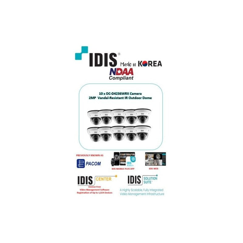 Idis 2MP 10x Full Hd Vandal-resistant IR Dome Camera Kit, Ndaa Compliant