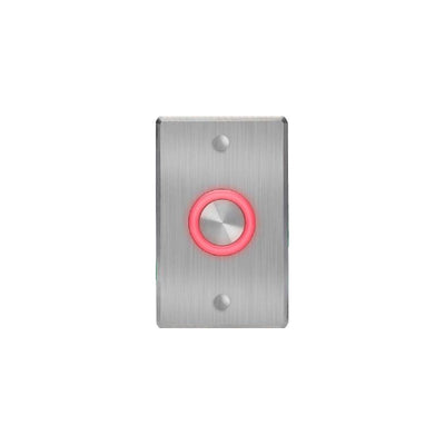 Rosslare Push Button Silver Illuminated Ring On Curved Edge Standard Stainless Steel Plate With No Text Ip65 Double Pole/double Throw (dp/dt) 12-24v Ac/dc Momentary